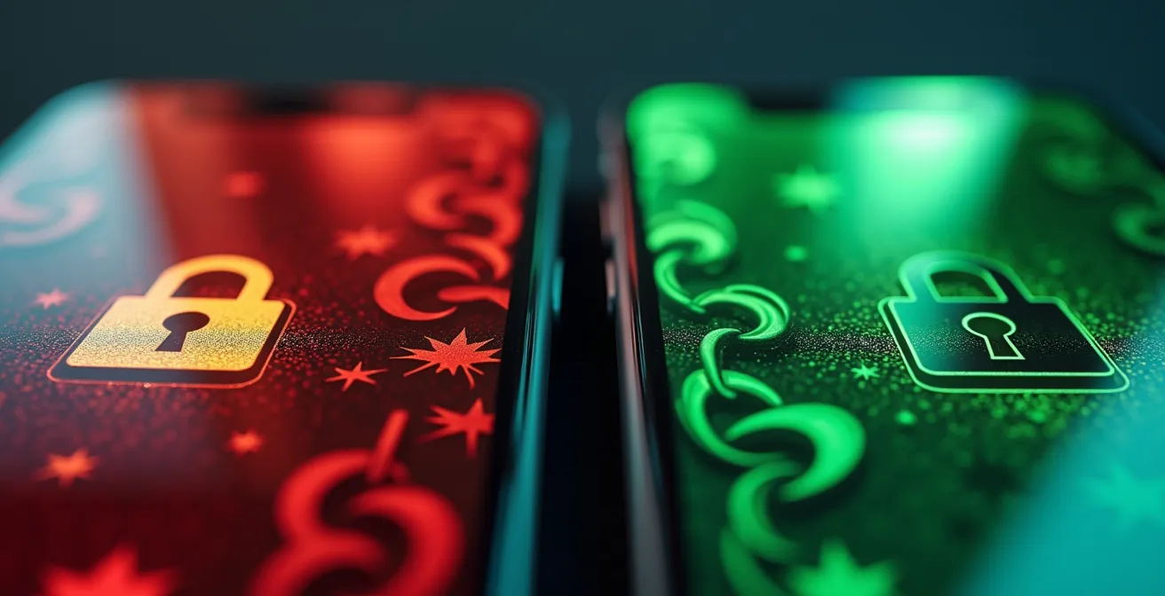 Comparaison visuelle entre l'authentification par SMS et par application avec éléments de sécurité