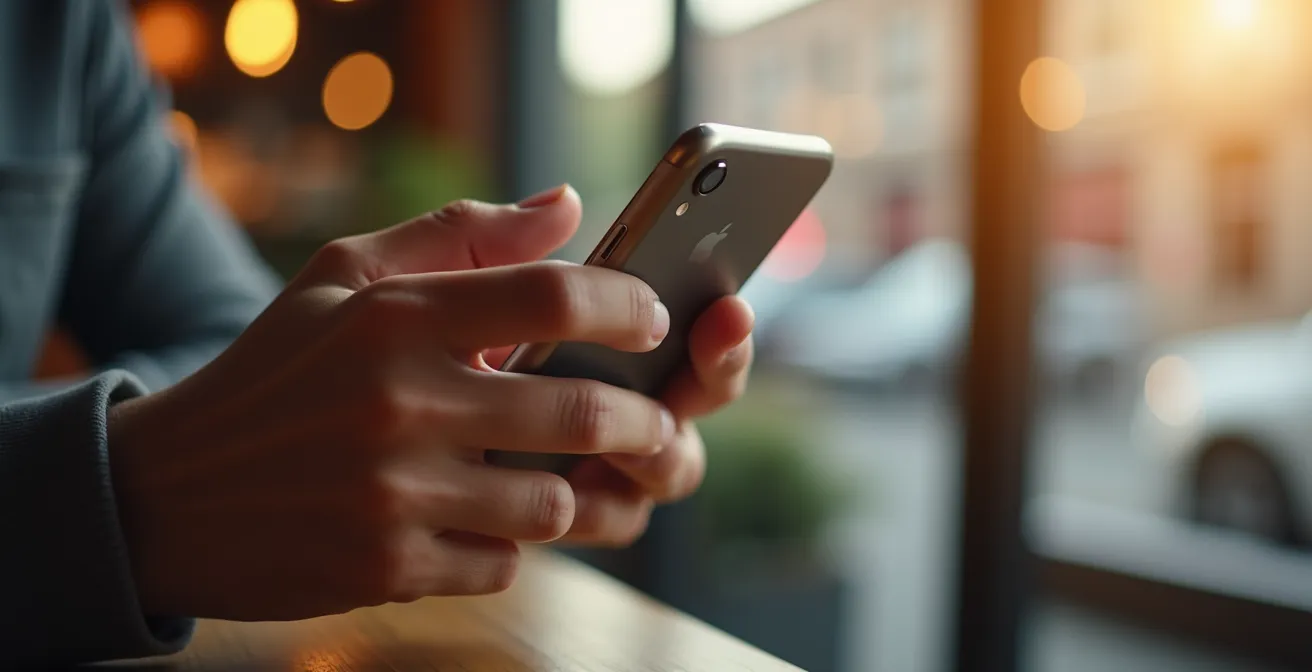 Main tenant un téléphone avec écran montrant des réglages de notifications