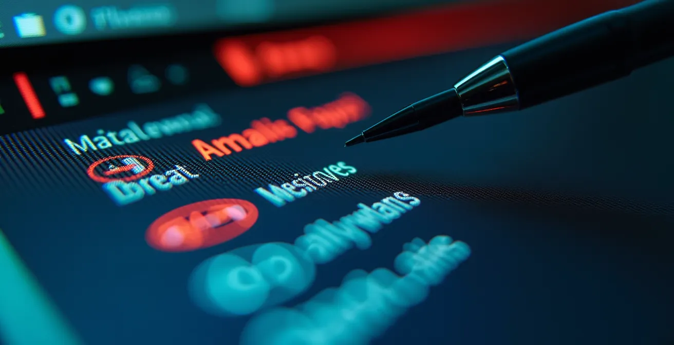 Gros plan sur un écran montrant les signes d'alerte d'un courriel frauduleux