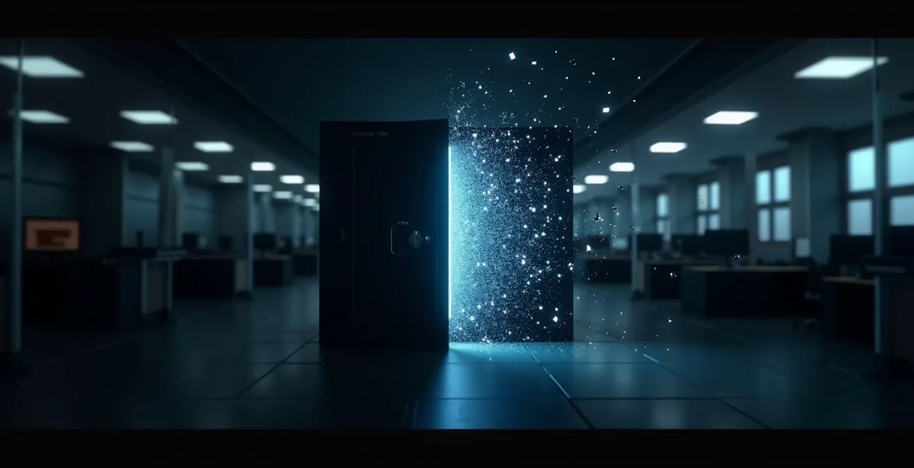 Représentation visuelle d'une double menace avec serveur verrouillé et données exposées