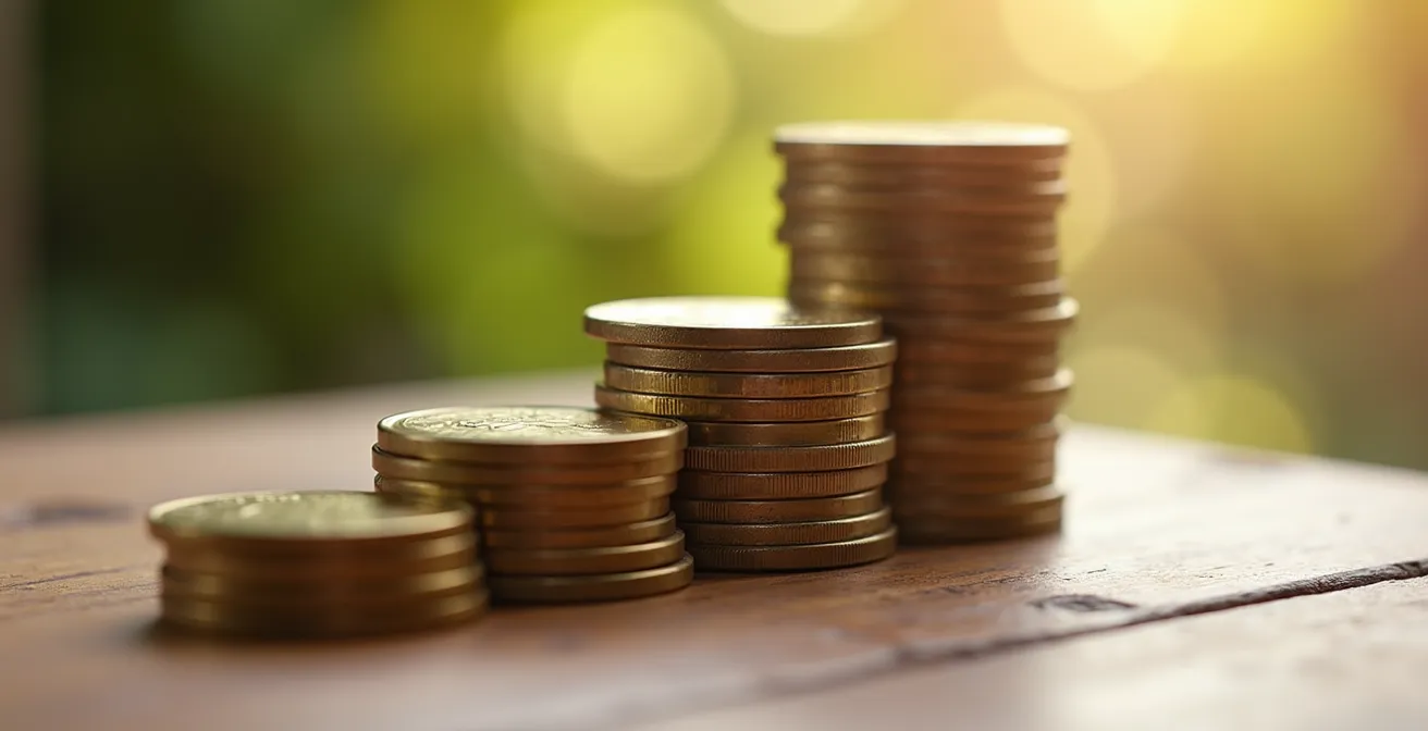 Détail macro de pièces de monnaie canadiennes empilées avec effet de profondeur