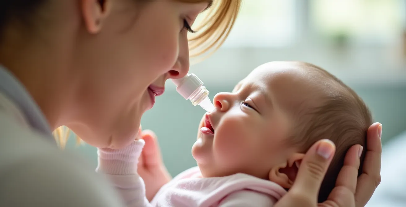 Technique de lavage nasal avec solution saline chez un nourrisson