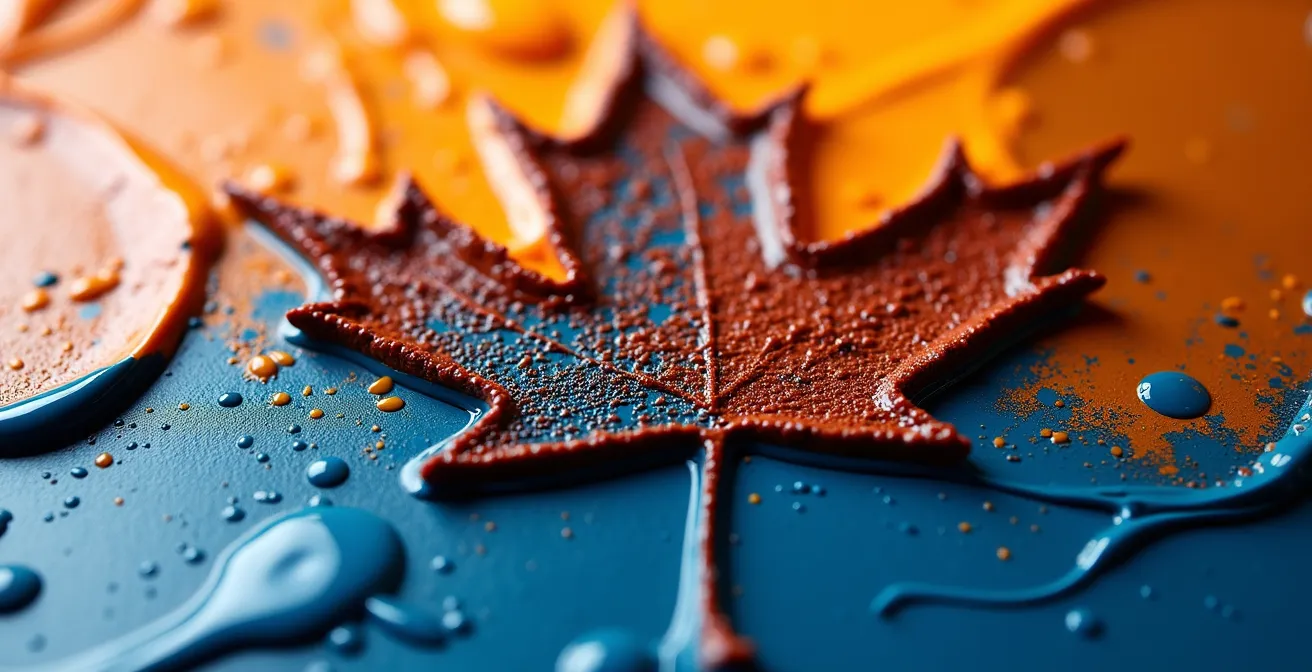 Vue macro d'une palette d'artiste montrant le mélange progressif de couleurs primaires créant différentes nuances de brun