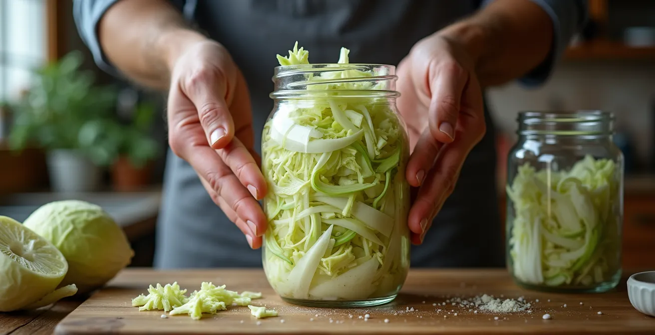 Processus de lacto-fermentation de chou québécois en bocaux traditionnels