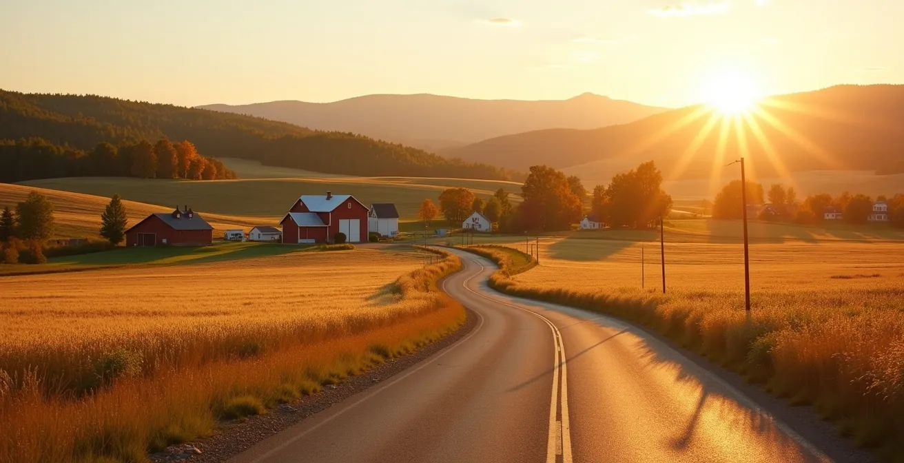 Route agrotouristique traversant la campagne québécoise avec fermes locales