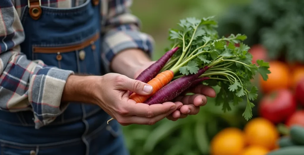 Producteur local présentant ses produits au marché fermier québécois